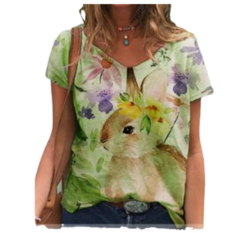 Летний топ с V-образным вырезом и 3D-цветным принтом, модные повседневные женские футболки с короткими рукавами