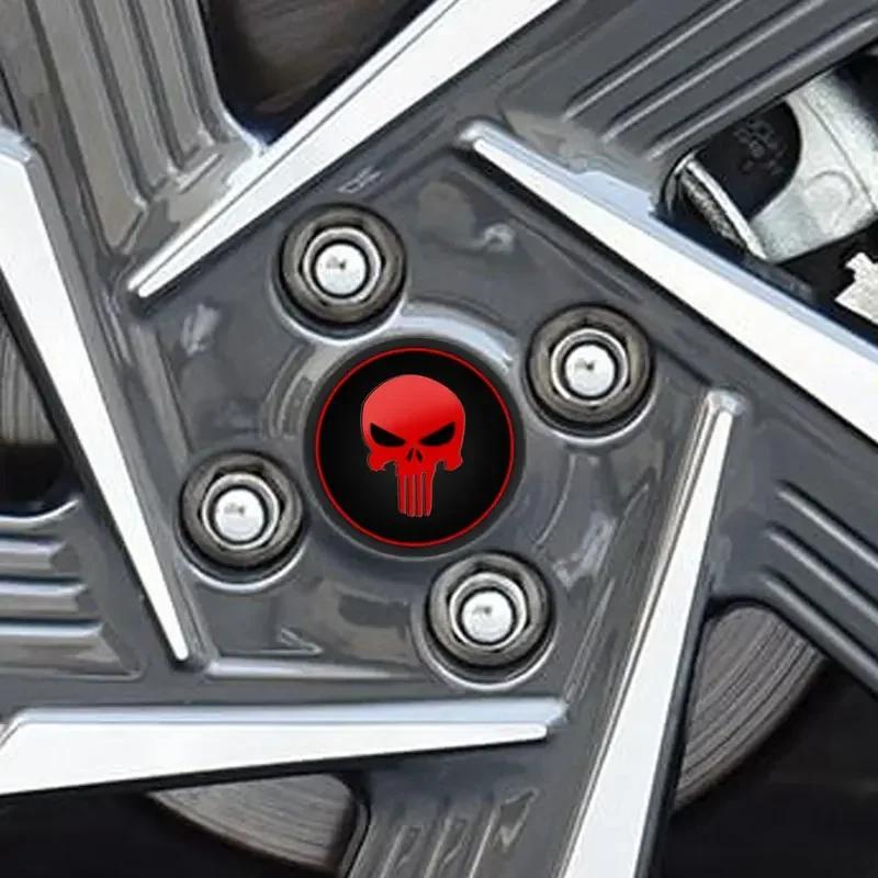 Car Decor 56mm 4pcs Skull Logo Car Wheel Center Hub Cap Aluminium Sticker For Universal Cars Styling Accessories FF4