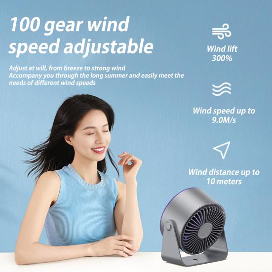 Table Fan Personal Air Conditioner 100 Speeds Strong Airflow Ultra Quiet Digital Display Rechargeable Wall-Mounted Desk Fan