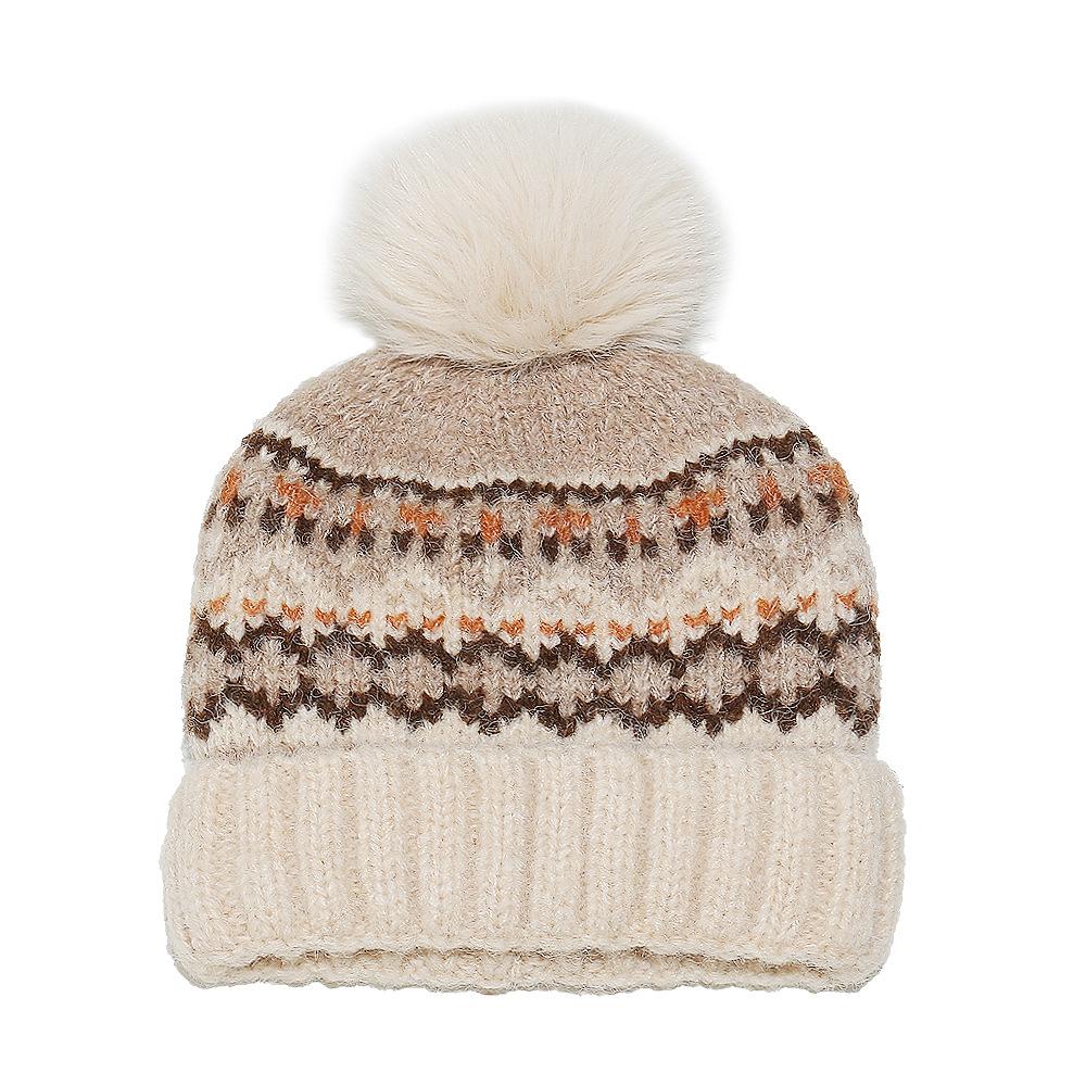 Корейская версия шерстяной шапки Fair Isle зимняя теплая геометрический ромб ретро помпон шапка-ушанка холодная шапка вязаная шапка женская