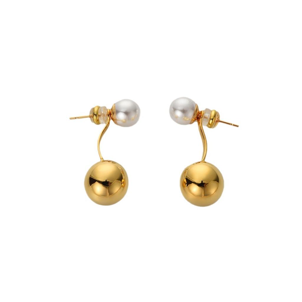 Серьги-гвоздики с круглыми жемчужными бусинами, передний и задний подвес, серьги-гвоздики, темперамент Xiaohongshu, высококачественный темперамент, универсальные серьги