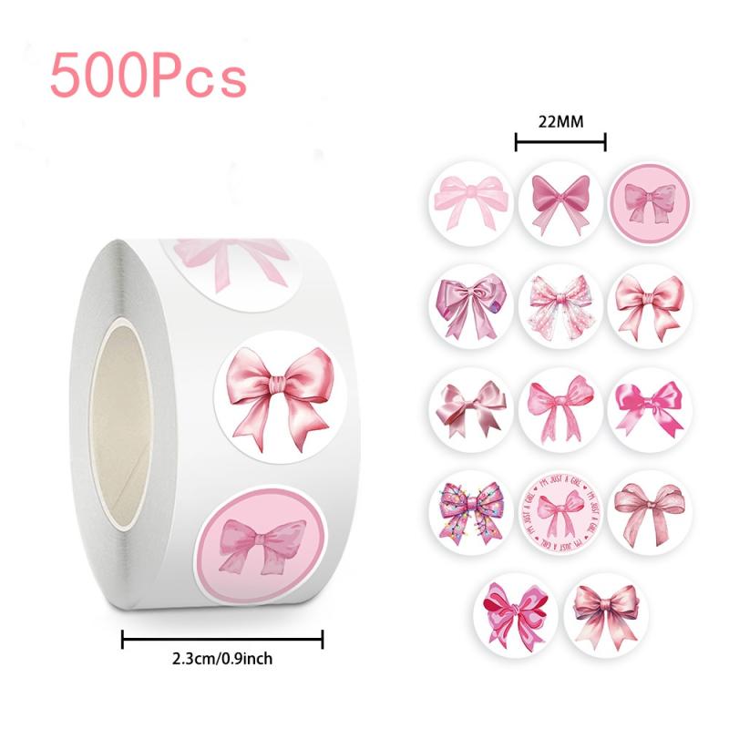 500 листов Мультяшные наклейки с бантиками Розовые наклейки для запечатывания бантиками Креативные наклейки для DIY-декора Наклейки-этикетки для поощрения детей Подарки