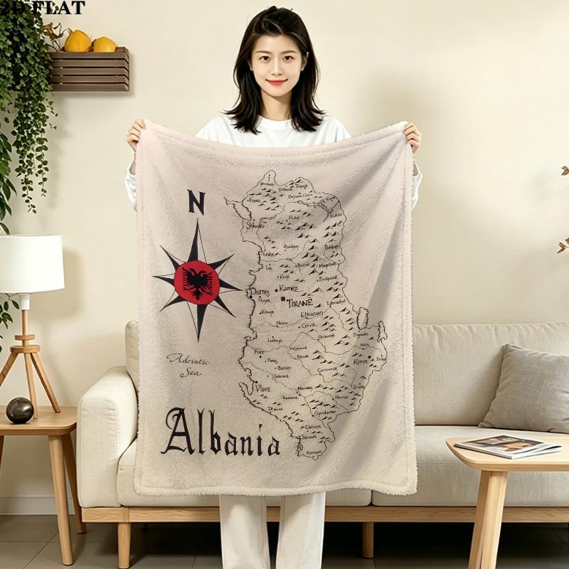 1PC Republic Albania Patterned Flannel Blanket Suitable For All Seasons For Home Decor Warmth And Comfort Gifts Holiday Present
