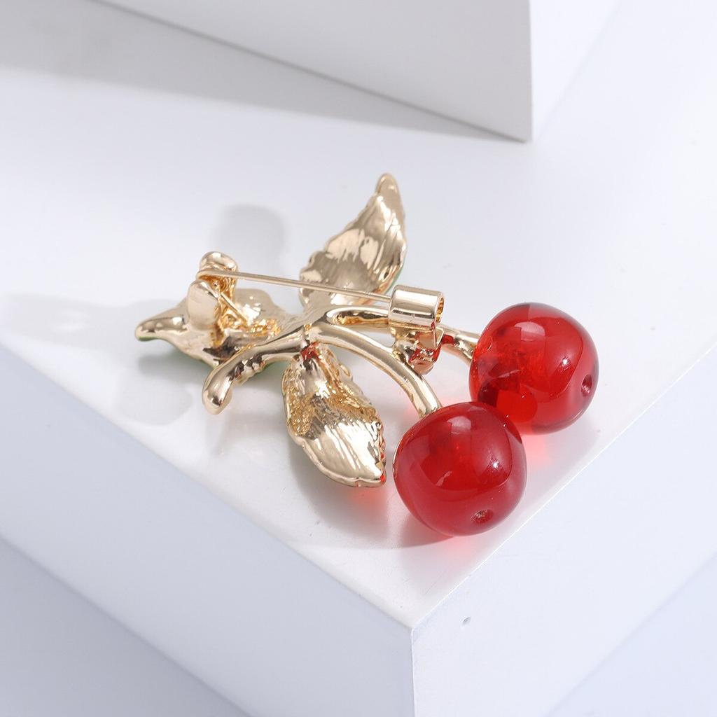 Enamel Alloy Rhinestone Cherry Fruit Brooch Simple Fashion Women Versatile Pin Accessories AVE
