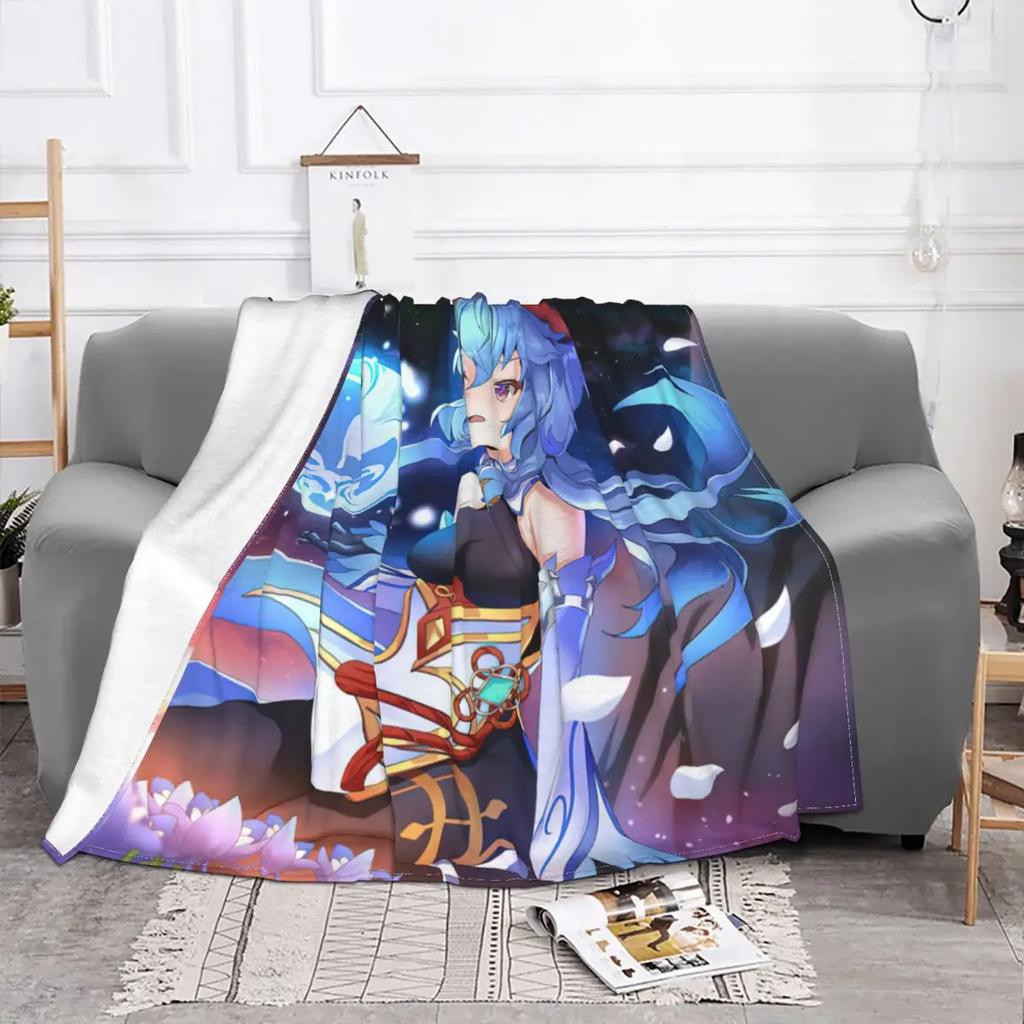 Вязаные одеяла Ganyu из флиса Genshin Impact Anime легкие пледы для автомобиля, дивана, покрывала для кровати