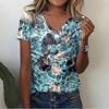 Summer V-neck 3D Infauna Printed Top Fashionable Casual Short Sleeved Women's T-shirts
