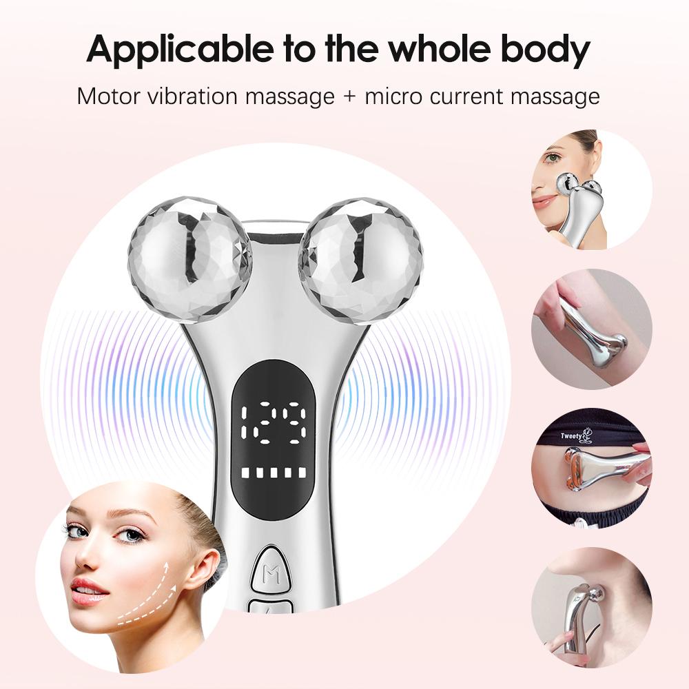 Beauty Face Lifting Device 4D Vibration Roller Massager Improve Dark Circles EMS Micro Current Firming Skin Double Chine Remover
