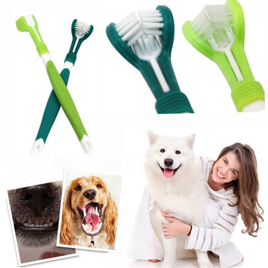 Pet Toothbrush Oral Cleaning and Care Products Dog Toothbrush Cat Toothbrush Three-head Toothbrush