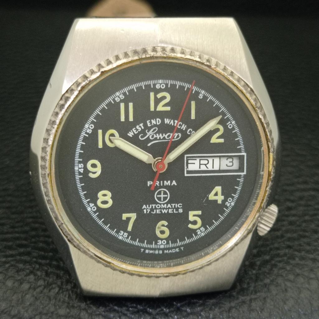 ВИНТАЖНЫЕ АВТОМАТИЧЕСКИЕ ШВЕЙЦАРСКИЕ МУЖСКИЕ ЧАСЫ WEST END WATCH CO С ЧЕРНЫМ ЦВЕТОМ ЦИФЕРБЛАТА a700149-5