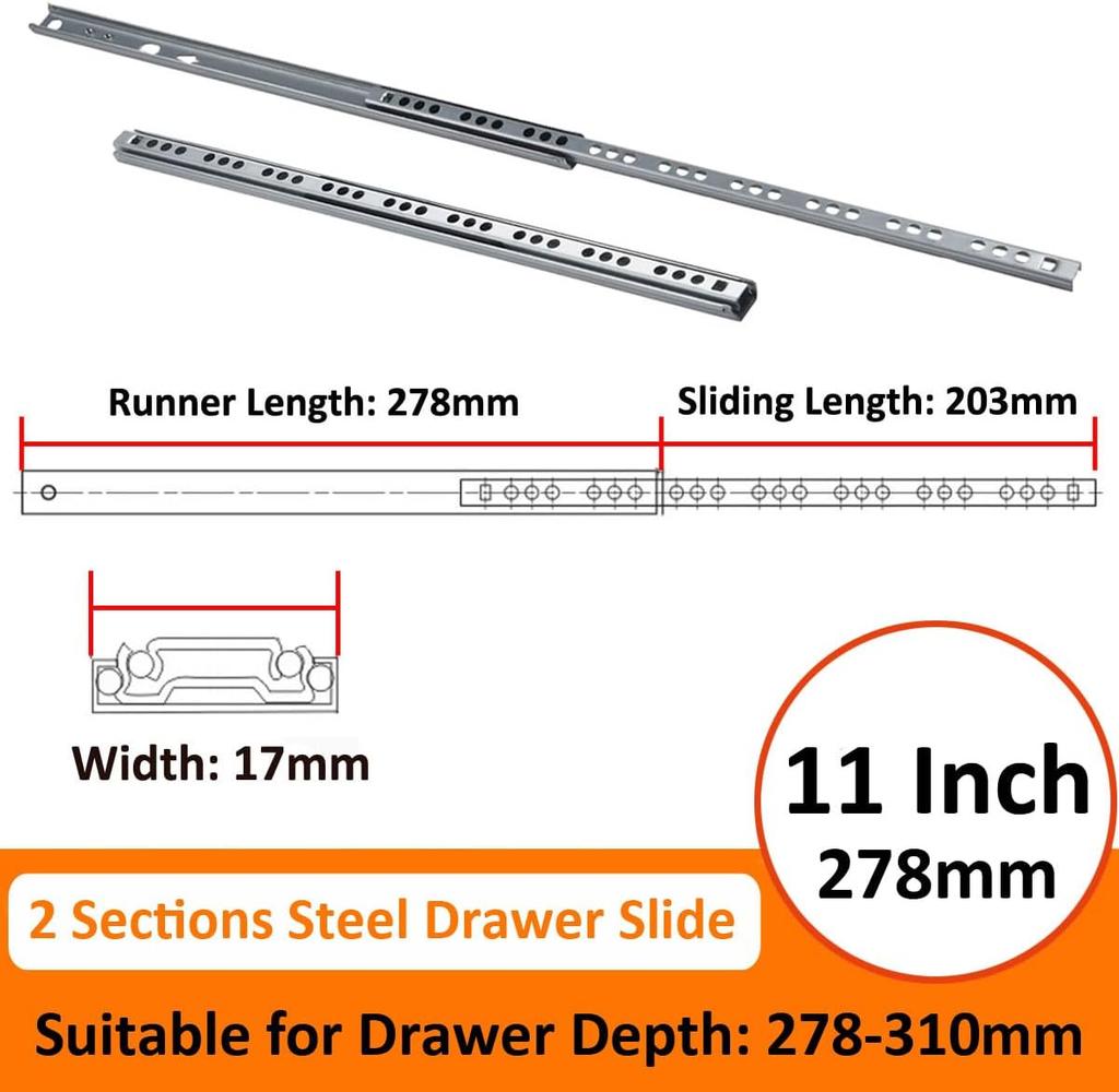 4Pcs two-way guide rail steel ball small slide rail 17 wide two-section steel ball slide rail -278 long