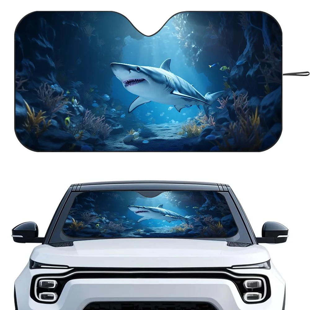 Ocean Shark Car SunSha Heat-insulating Aluminum Film Windshield Sunshas UV Rays Blocks Car Sun Visor Protector