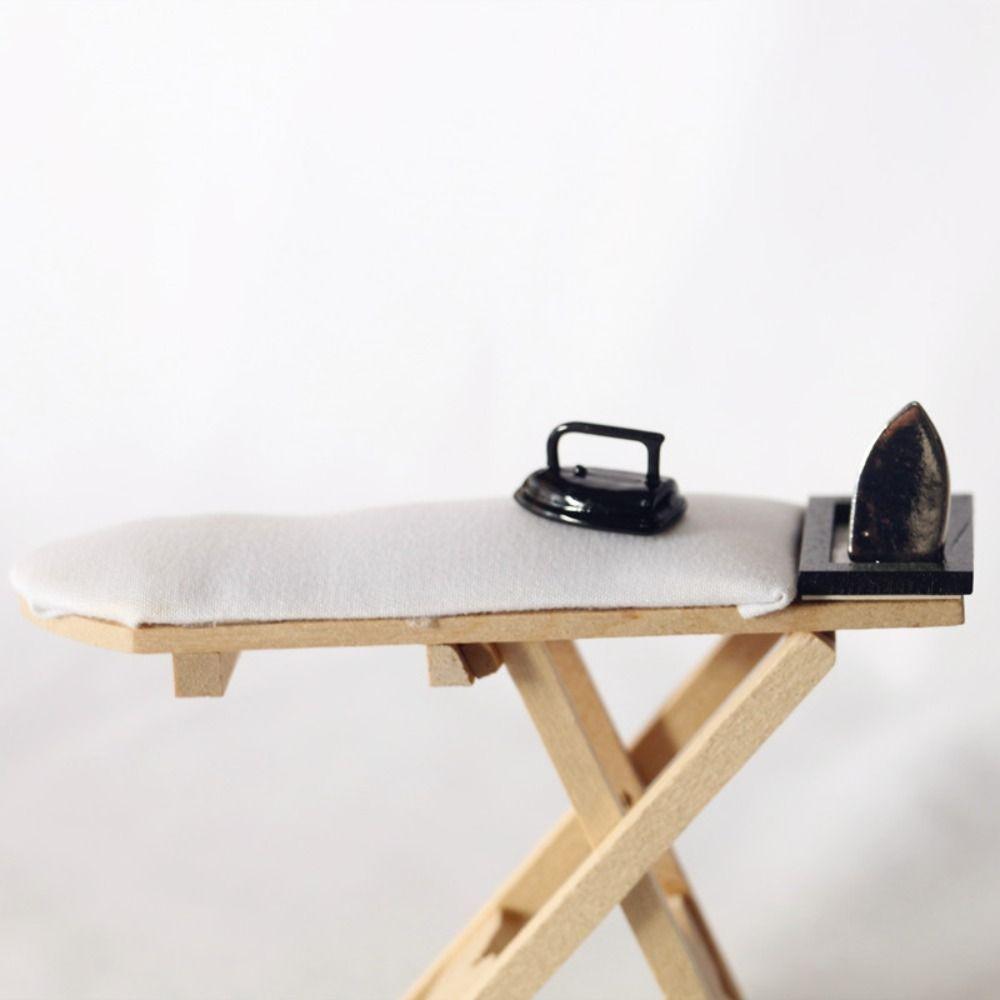 Смола Кукольный домик Миниатюрный Деревянный Гладильный Стол Металлический Кукольный домик Миниатюрная Мебель Девочки