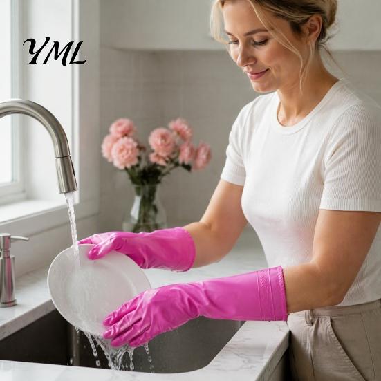 Multipurpose Household Gloves PVC Rubber Cleaning Gloves, Thickened with Warm Fleece Lining Dishwashing Winter Hand Protection Waterproof Anti-Slip