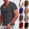 Summer Men's Large Solid Short Sleeve V-Neck Casual T-shirt