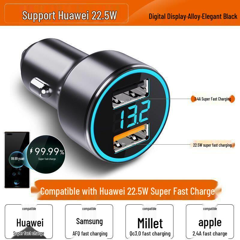 Быстрое автомобильное зарядное устройство 66 Вт для Huawei, OPPO и Apple - Подходит для гнезда прикуривателя 120 Вт
