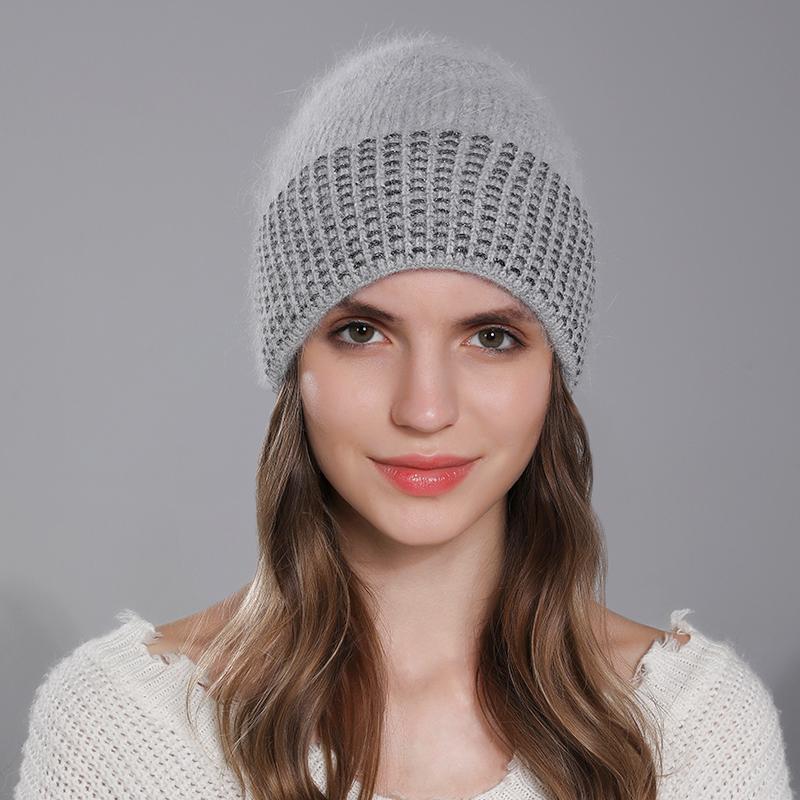 2024 Новая вязаная шапка для женщин, теплая, из меха ангорского кролика, кашемировые шапки, зимние повседневные шапки для женщин, модная, люксовая брендовая кепка