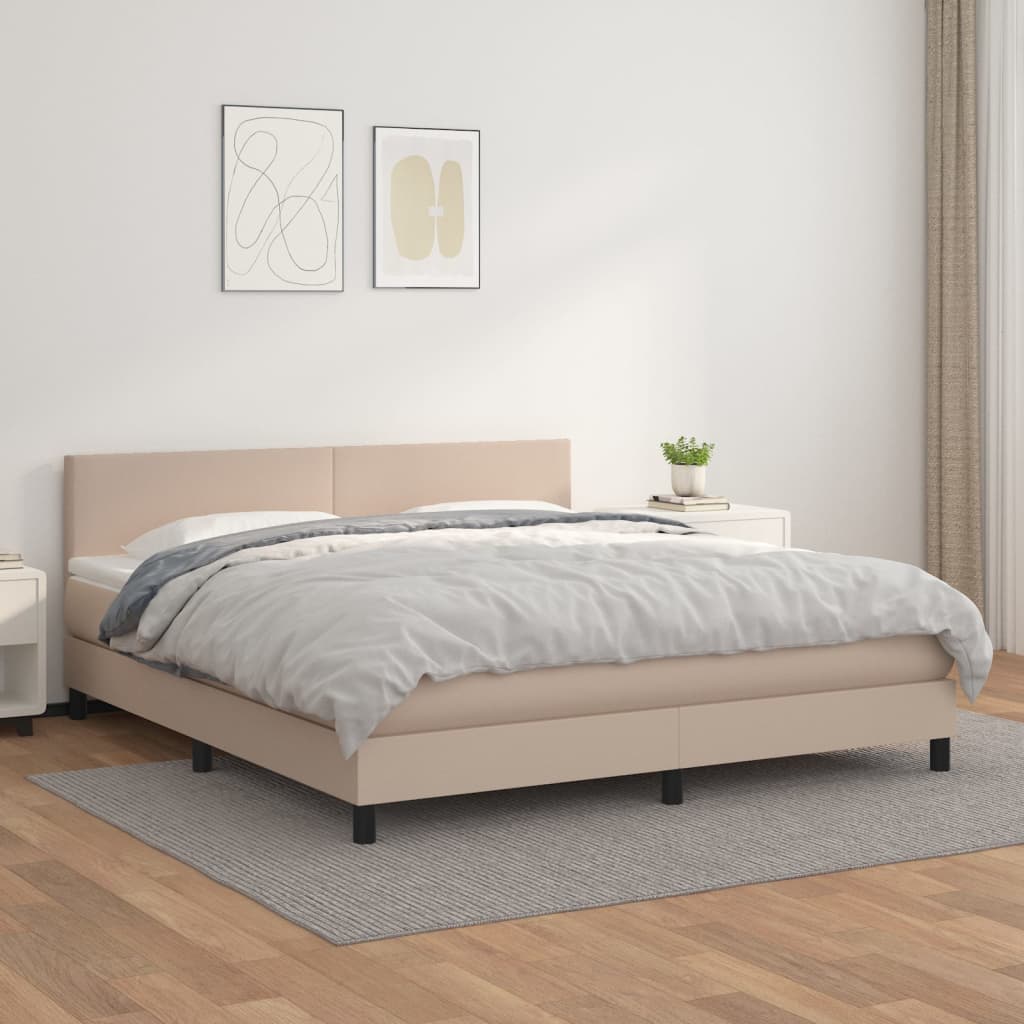 Box Spring Bed Mattress Cappuccino Brown 160x200 cm Faux Leather