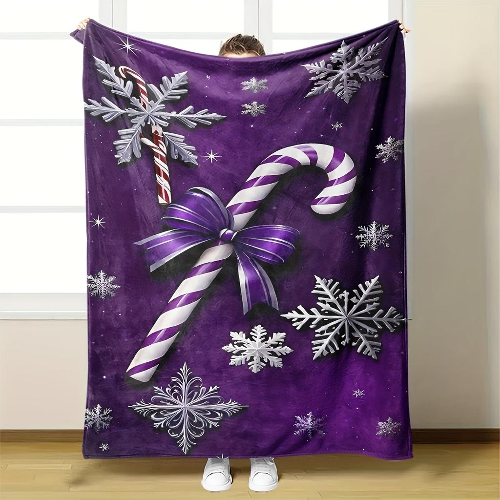 Christmas Candy Snowflake Flannel Blanket Purple Print Soft Warm Multi Functional for Home Office Travel Perfect Christmas Gift