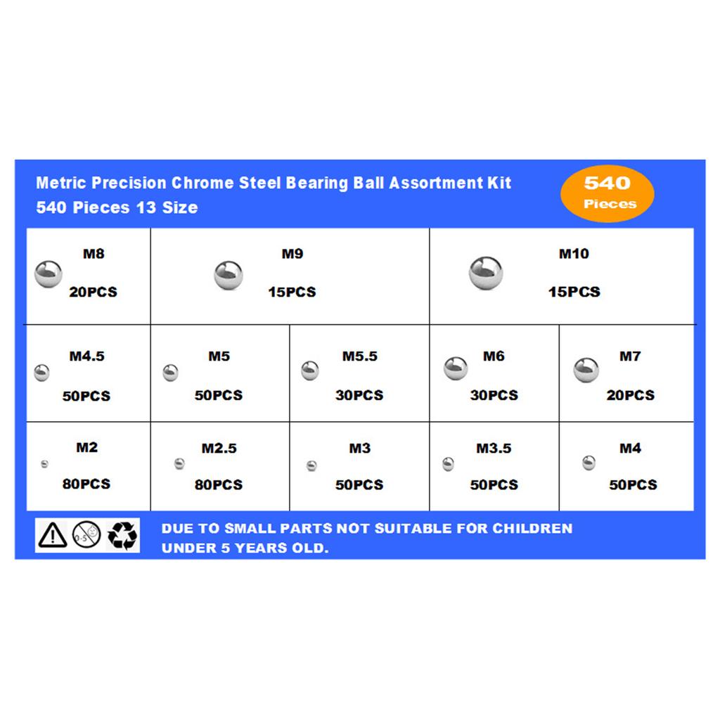 540pcs/set Upgraded Steel Bearing set Metal Bearing Collection set Precisions Steel Balls set for Multiple Uses
