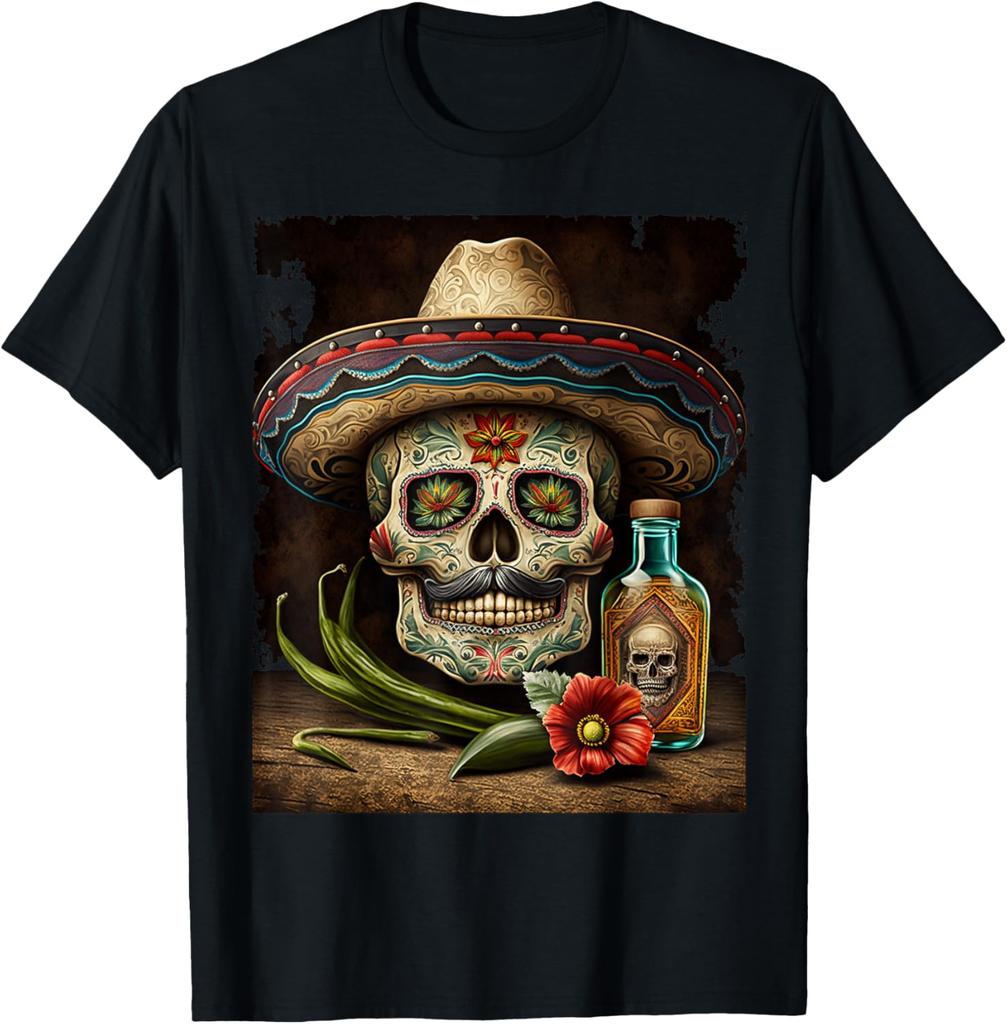 Mexican Sugar Skull Tequila Sombrero Cinco De Mayo Men Women T-Shirt