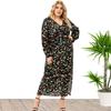 Plus Size Xl -5xl New Fashion Summer Women Long Sleeved Floral Split Dress Black Dresses Mother Clothes
