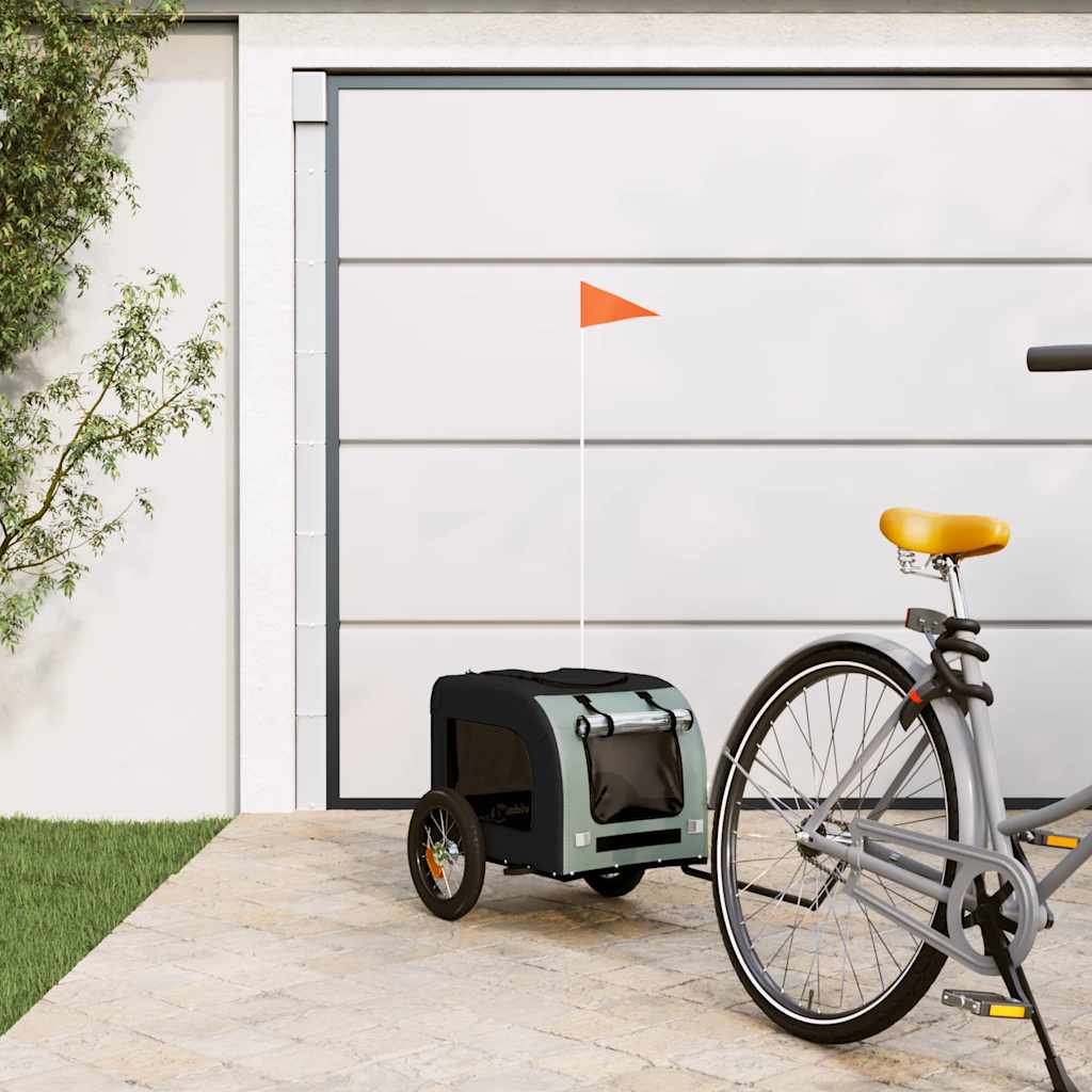 Bicycle Trailer for Dogs Grey and Black Oxford Fabric and Iron Frame