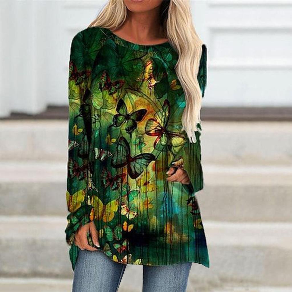 Осенние женские повседневные пуловеры с длинным рукавом и 3D принтом бабочки и круглым вырезом, футболки, женские модные топы, футболка, женские футболки, одежда
