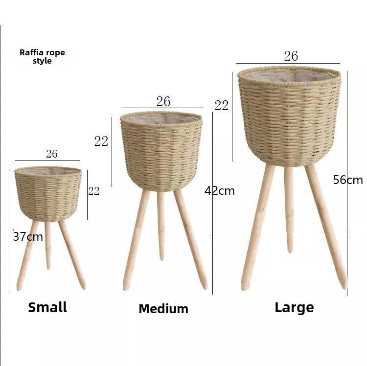 Корзина для цветов из соломы и ротанга в скандинавском стиле с деревянной подставкой для украшения интерьера