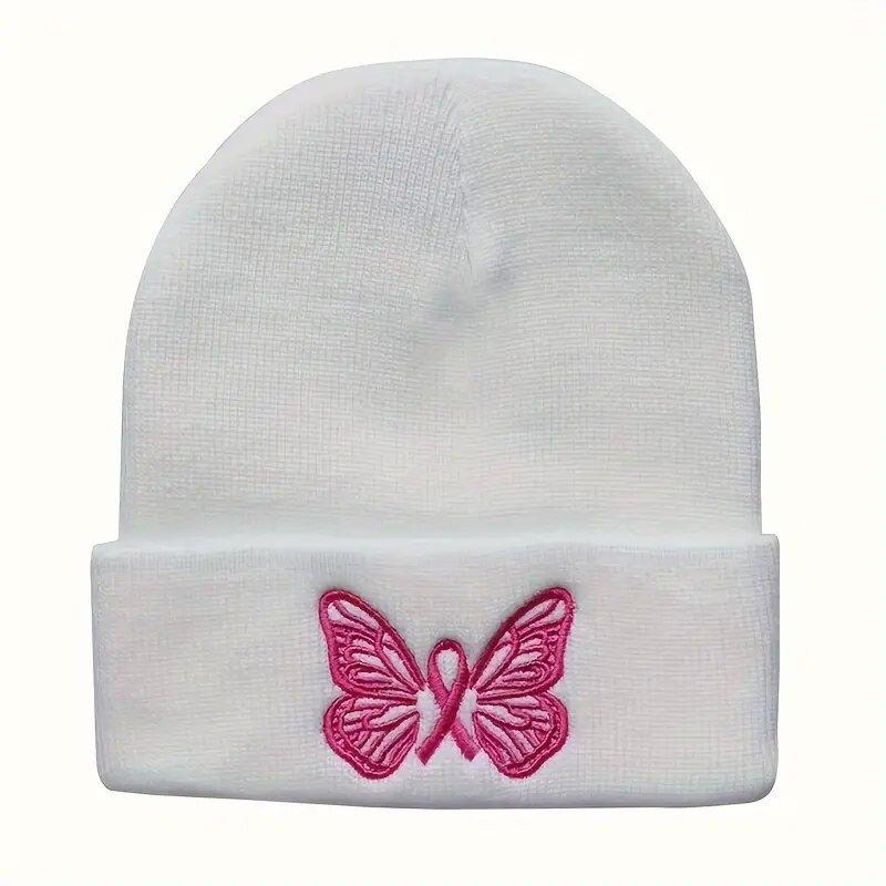Butterfly embroidered flower knitted beanie versatile men's and women's warm wool hat outdoor cycling pullover hat