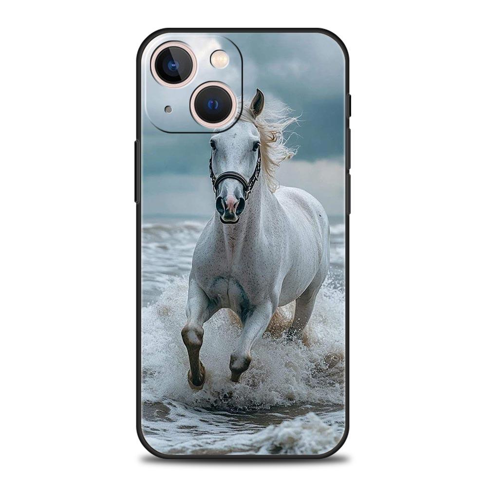Черно-белые скачущие лошади Чехол для телефона Для iPhone 16e 15 14 13 12 11 Pro Max XS X XR SE 7 8 Plus Чехол iPhone 16 Мягкий ТПУ Чехол