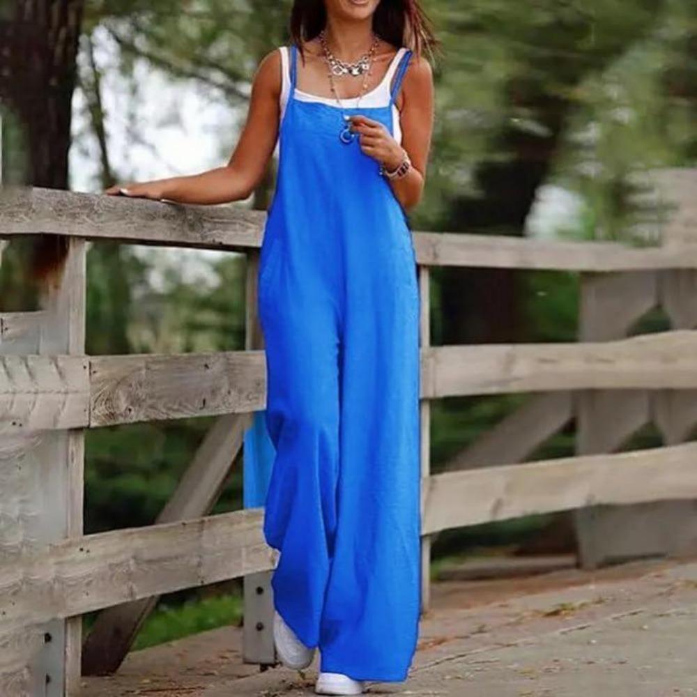 Женский комбинезон на бретелях, летние однотонные широкие брюки, комбинезон-комбинезон с нагрудником, повседневный свободный комбинезон без рукавов из хлопка и льна 5Xl