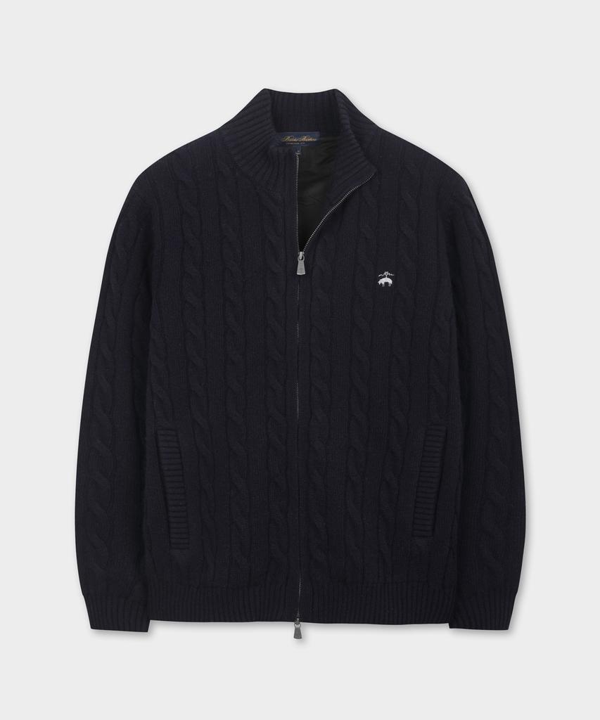 Brooks Brothers Cable Zip-Up Sweater (Dark Navy) (Bbwcmbf406)