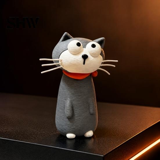 Matte Finish Sculpture Cute Cartoon Cat Figurine, 3D Printed Kawaii Kitty Statue, Minimalist Animal PLA Material Crafts Tabletop Ornament for