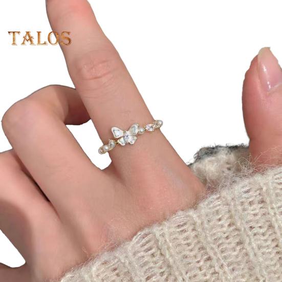 Регулируемое женское открытое кольцо с искусственным жемчугом, украшением из сплава, бантом, кубическим цирконием, мягкое стильное кольцо с гальваническим покрытием, легкое украшение на палец для вечеринки, повседневной носки