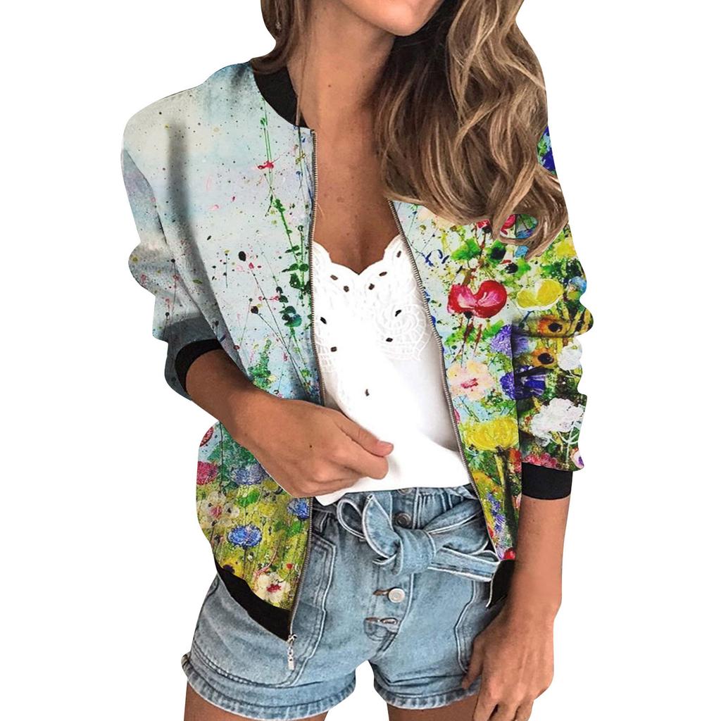 20256 autumn women's jacket zipper short 3D printing painted pattern women's fashion single item one generation