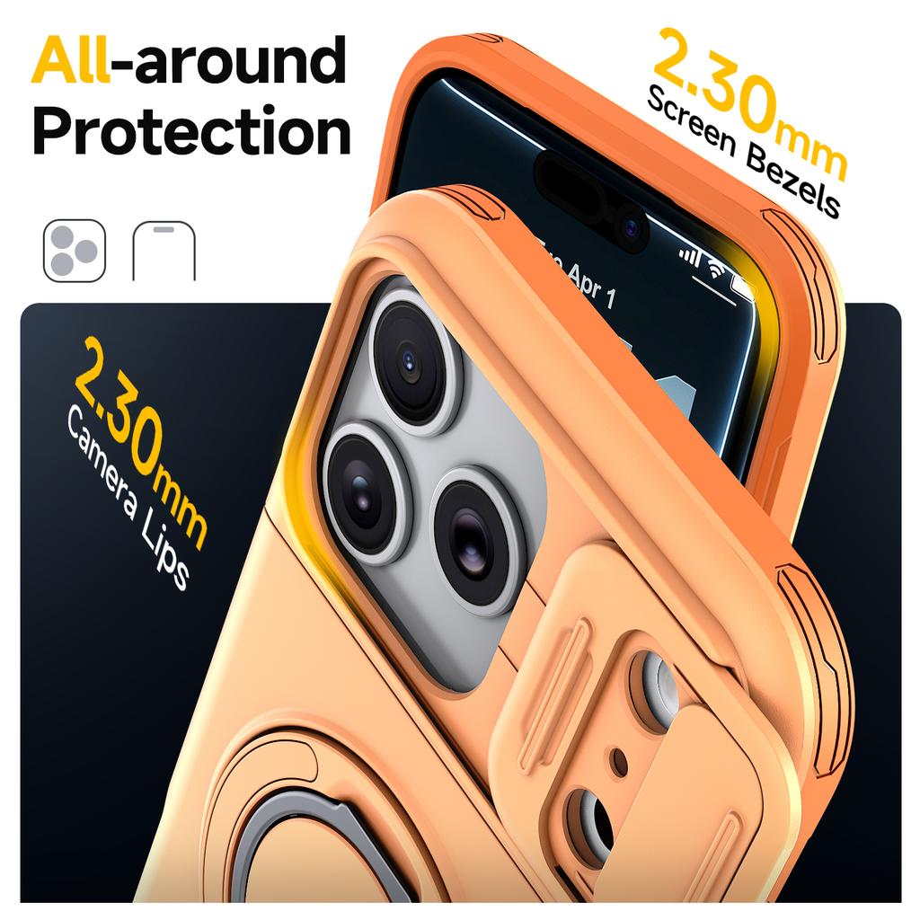Бронированный чехол для iPhone 17 16e 17e 12 13 14 15 16 Pro Max Plus Сдвижная защита камеры Магнитное кольцо-держатель С карманом для карт Funda