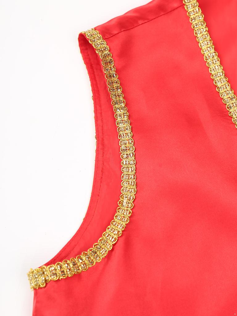 Мужской жилет с пятнами арабского принца на Хэллоуин, блестящая золотая отделка, открытый передний изогнутый жилет, индийские арабские костюмы для косплея