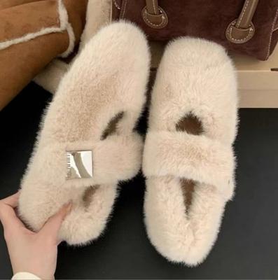 Мода 2024 года, новые стильные пушистые меховые женские зимние теплые уличные туфли, плюшевый дизайн, белые зимние сапоги, элегантные женские балетки