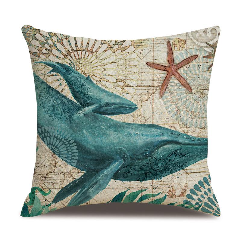 Linen Pillowcase Hand-painted Marine Cotton Linen Coral Seahorse Starfish Octopus Home Soft Furnishing Cushion Cover