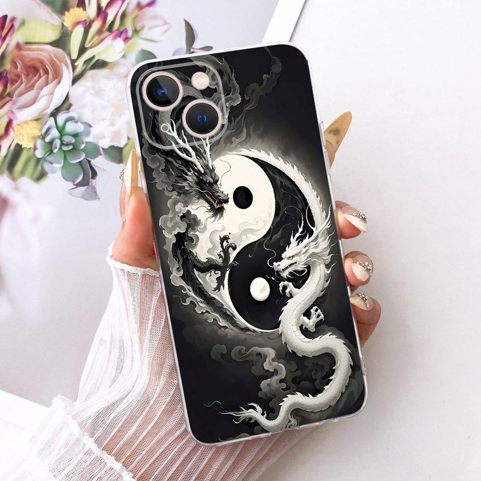 Transparent For iPhone 13 Case Cover Cute Cat Fashion Butterfly Funny Painted Casing A2633 A2482 A2631 A2634 A2635