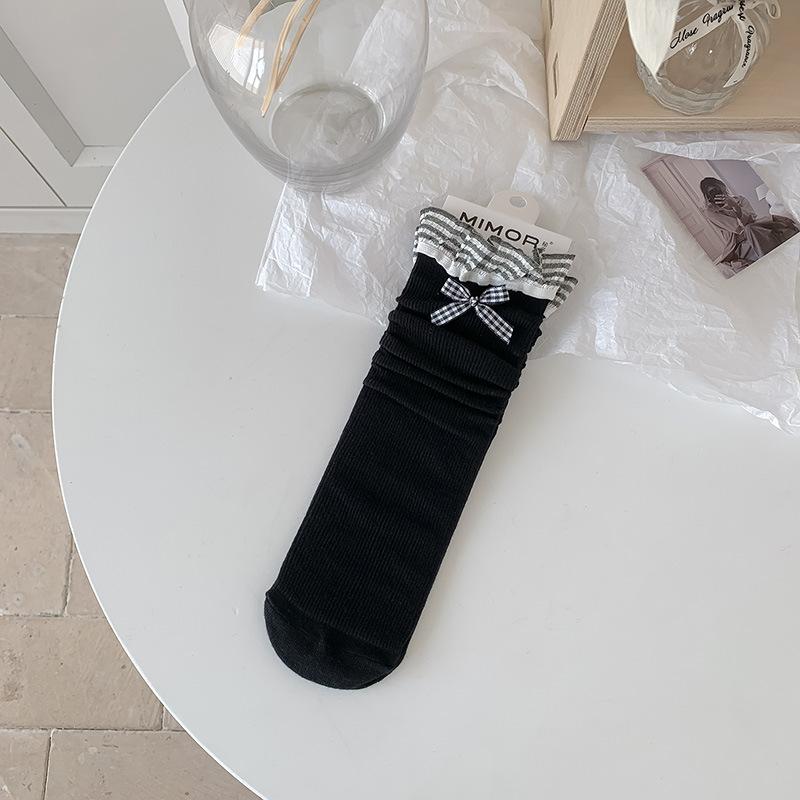 Ladies Summer Thin Bow Plingham Lace Ballet Breathable Boneless Mid Tube Pile Socks