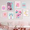 Aesthetic Poster Pink Juice Ice Cream Cheetah Greece City Rainbow Painting Wall Art Canvas Print Pictures For Living Room Decor