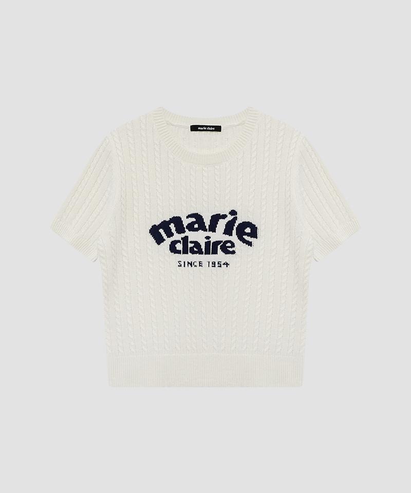 Marie Claire Jacquard Cable Cotton Short Sleeve Knit (Mafbkn07Miv)