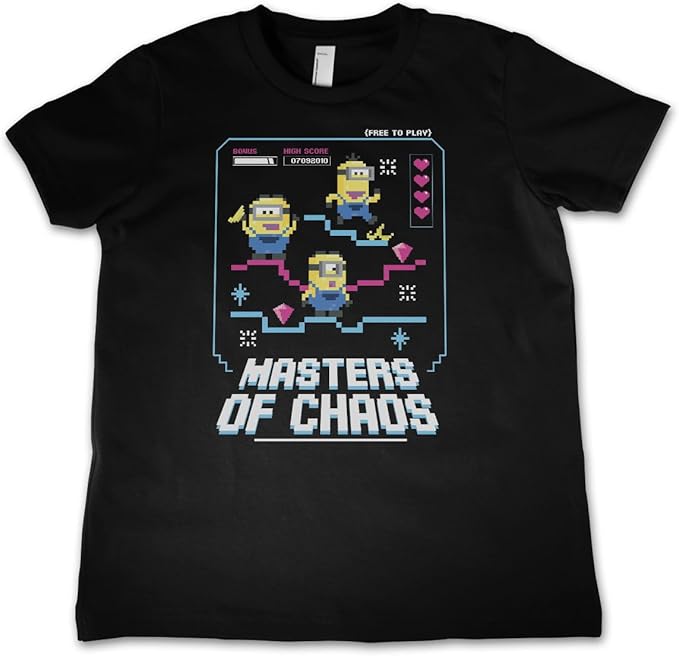 MINIONS Offizielles Lizenzprodukt Masters of Chaos Kinder T-Shirt (Schwarz), 12 Years