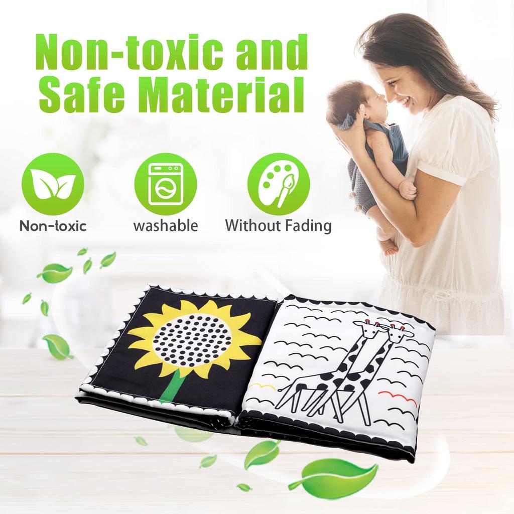 Tummy Time Toys, High Contrast Black and White Baby Soft Book Newborn Sensory Toys for Infants Visual Training Early Education