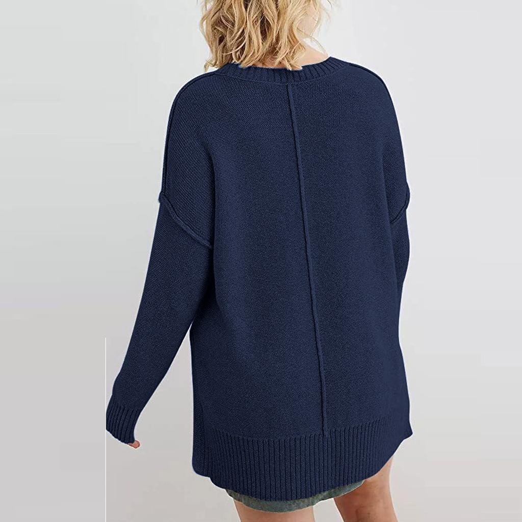 Женский модный однотонный свитер с круглым вырезом и длинным рукавом, пуловер, топ