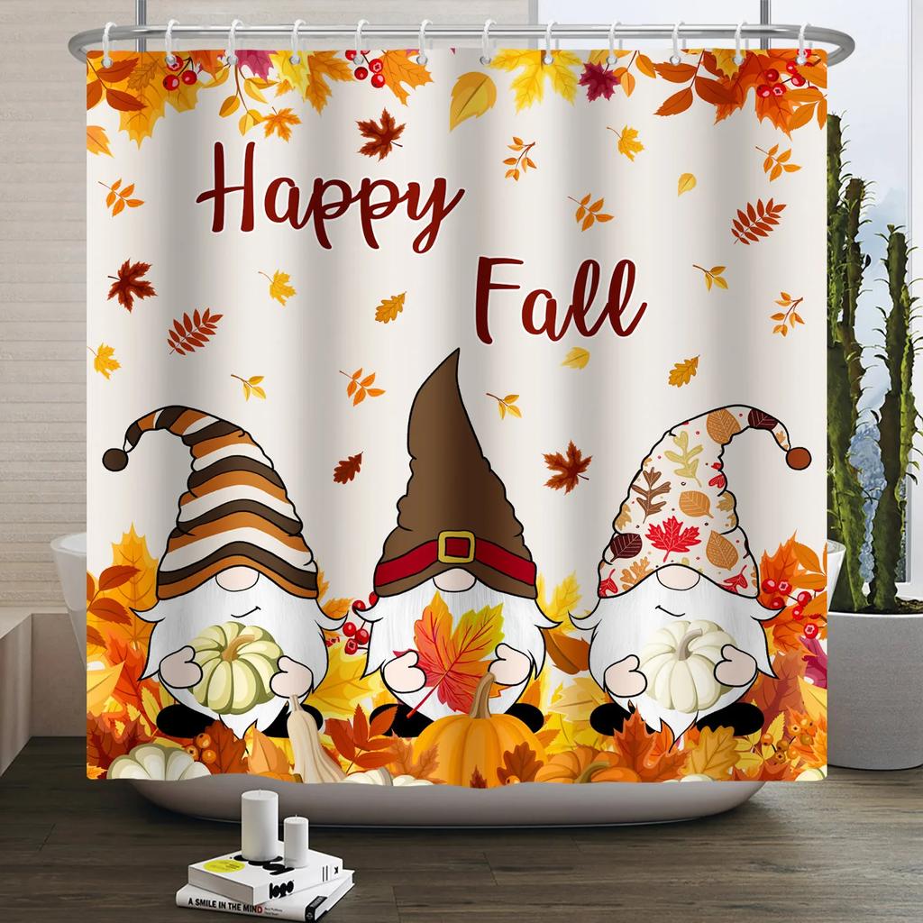 Autumn Forest Maple Shower Curtain Natural Jungle Leaves Pumpkin Fall Bathroom Shower Curtain Waterproof Shower Curtain Decor