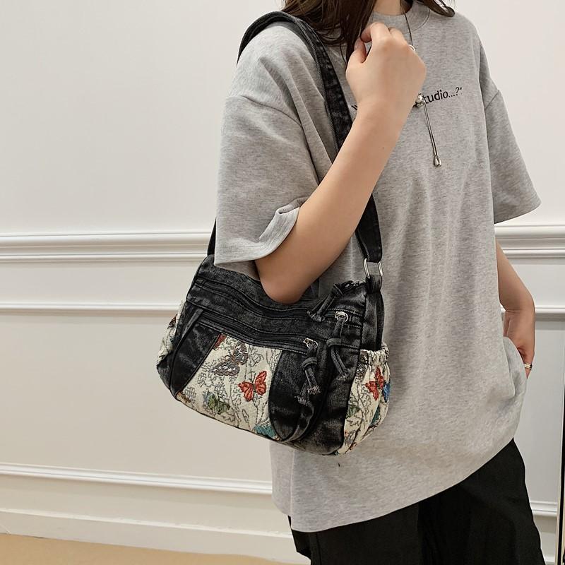 Джинсовая сумка Многосекционная сумка через плечо Женская сумка на плечо