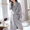 Men Women Plush Fleece Bath Robe Knee-Length Lapel Tie Design Water Absorbent Winter Loungewear Daily Wear Sleepwear