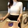 Fashion New Slim Fit Knitted Short Sleeve Sweater Shirts Women Summer Tops Round Neck Casual Base Blouses Women Sweet Thin Solid Ladies Shirt 26303
